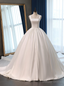 White Ball Gowns Satin Straps Sleeveless Wedding Dresses With Train