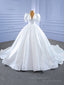White Ball Gown Satin V-neck Puff Sleeve Wedding Dress