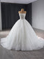 White Ball Gowns See Though Neck Tulle Sequins Pearls Wedding Dresses