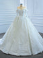 White Ball Gowns Sequins Off the Shoulder Long Sleeve Wedding Dresses