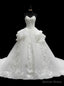 White Ball Gowns Sweetheart Neck Tulle Appliques Train Wedding Dresses