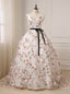White Ball Gowns Tulle 3D Flower V Neck Backless Quinceanera Dresses