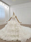 White Ball Gowns Tulle Deep V Neck Tiers Appliques Wedding Dresses
