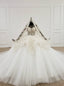 White Ball Gowns Tulle Flower Long Sleeve Beading Sequins Wedding Dresses