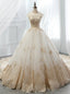 White Ball Gowns Tulle Gold Lace Appliques High Neck Wedding Dresses