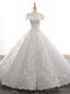 White Ball Gown Tulle Lace Appliques Off the Shoulder Prom Dress
