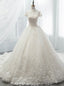 White Ball Gowns Tulle Lace High Neck Cap Sleeve Wedding Dresses
