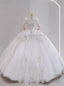 White Ball Gowns Tulle Long Sleeve Appliques Backless Wedding Dresses