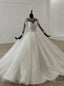 White Ball Gowns Tulle Long Sleeve Beading Floor Length Wedding Dresses