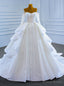 White Ball Gowns Tulle Off the Shoulder Long Sleeve Beading Wedding Dresses