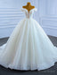 White Ball Gowns Tulle Pearls Crystal Wedding Dresses