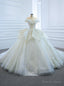 White Ball Gowns Tulle Sequins Appliques Off the Shoulder Wedding Dresses