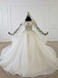 White Ball Gowns Tulle Sequins Cap Sleeve Appliques Beading Wedding Dresses