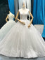 White Ball Gowns Tulle Sequins Deep V Neck Backless Wedding Dresses