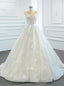 White Ball Gown Tulle Sequins Feather Sleeveless Wedding Dress