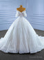 White Ball Gowns Tulle Sequins Pearls Wedding Dresses