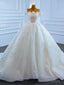 White Ball Gowns Tulle Sequins Scoop Pearls Wedding Dress Prom Dresses