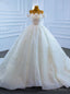 White Ball Gowns Tulle Sequins Scoop Pearls Wedding Dresses