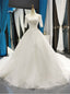 White Ball Gowns Tulle Short Sleeve Backless Wedding Dresses With Beading