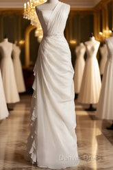 White Bodycon Satin Tulle Long Prom Dresses Simple Wedding Dresses