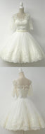 White Half Sleeves A Line Short Homecoming Dress,Lace Cocktail Dresses