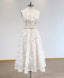 White High Neck Tulle Lace Prom Dress, Lace Formal Party Dress