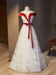 White Lace Burgundy Velvet Off the Shoulder Prom Dresses