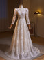 White Lace Long Sleeve V Neck Wedding Dresses