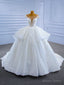 White Lace Sequins Cap Sleeve Pearls Wedding Dresses
