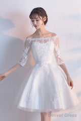 White Lace Short A Line Dress Fashion Dress Homecoming Dress