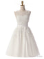White Lace Short Beaded Homecoming Dresses