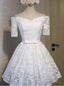 White Lace Short Sleeve Homecoming Dress