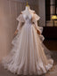 White Lace Tulle Long Sleeve Straps Wedding Dresses