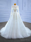 White Long Sleeve High Neck Beading Wedding Dresses