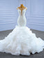 White Mermaid Beading Pearls Cap Sleeve Wedding Dresses