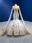 White Mermaid Gold Sequins Appliques Prom Dresses