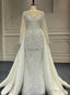 White Mermaid Heavy Beading Long Sleeve Backless Wedding Dresses