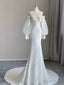 White Mermaid High Neck Appliques Wedding Dresses