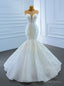White Mermaid Lace Cap Sleeve Beading Wedding Dresses