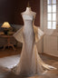 White Mermaid Lace Satin Strapless Wedding Dresses