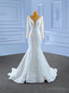 White Mermaid Long Sleeve Appliques Wedding Dresses