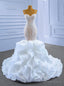 White Mermaid Organza Appliques Beading Wedding Dresses