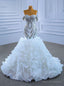 White Mermaid Organza Beading Crystal Wedding Dresses