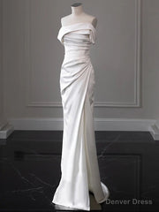 White Mermaid Pleats Off the Shoulder Wedding Dress