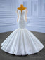 White Mermaid Satin Long Sleeve Appliques Beading Wedding Dresses