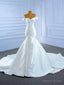 White Mermaid Satin Off the Shoulder Pearls Wedding Dresses