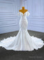 White Mermaid Satin Off the Shoulder Pleats Pearls Wedding Dresses