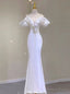 White Mermaid Satin Pearls Wedding Dresses