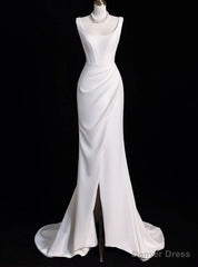 White Mermaid Satin Pleats Split Wedding Dress