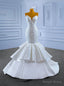 White Mermaid Satin Strapless Appliques Wedding Dresses
